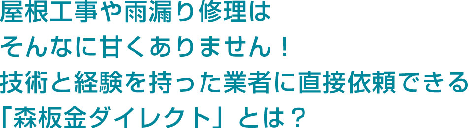 屋根工事や雨漏り修理はそんなに甘くありません！技術と経験を持った業者に直接依頼できる「森板金ダイレクト」とは？